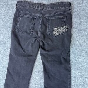 Y2K Guess Skinny Jeans Women's Black Embellished‎ Rhinestone Pocket Trendy